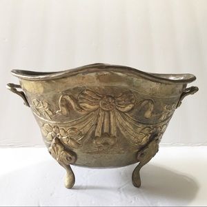 Jardiniere Brass Footed Planter Floral Repousse